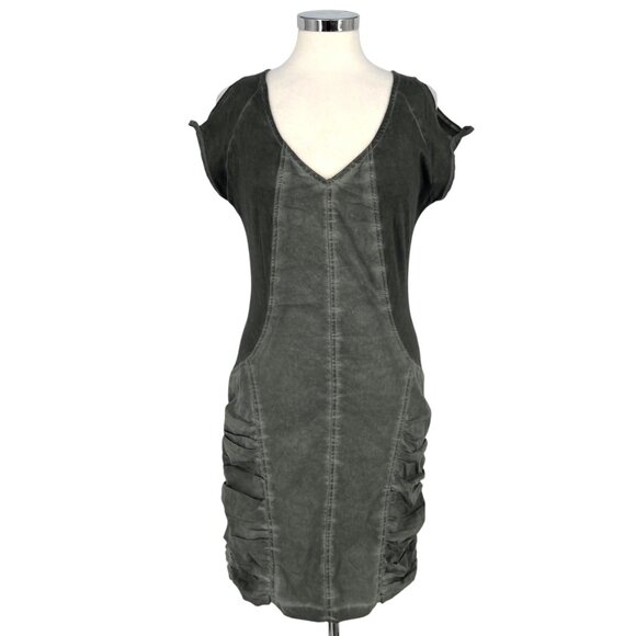 XCVI Gray Ruched V-Neck Short Sleeve Dress Size Small - Picture 2 of 11